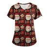 Plus SizePrinted Scrub Working Uniform Tops For Women's Cross V-Neck Print Short Sleeve Fun T-Shirts Workwear Tee With Pockets