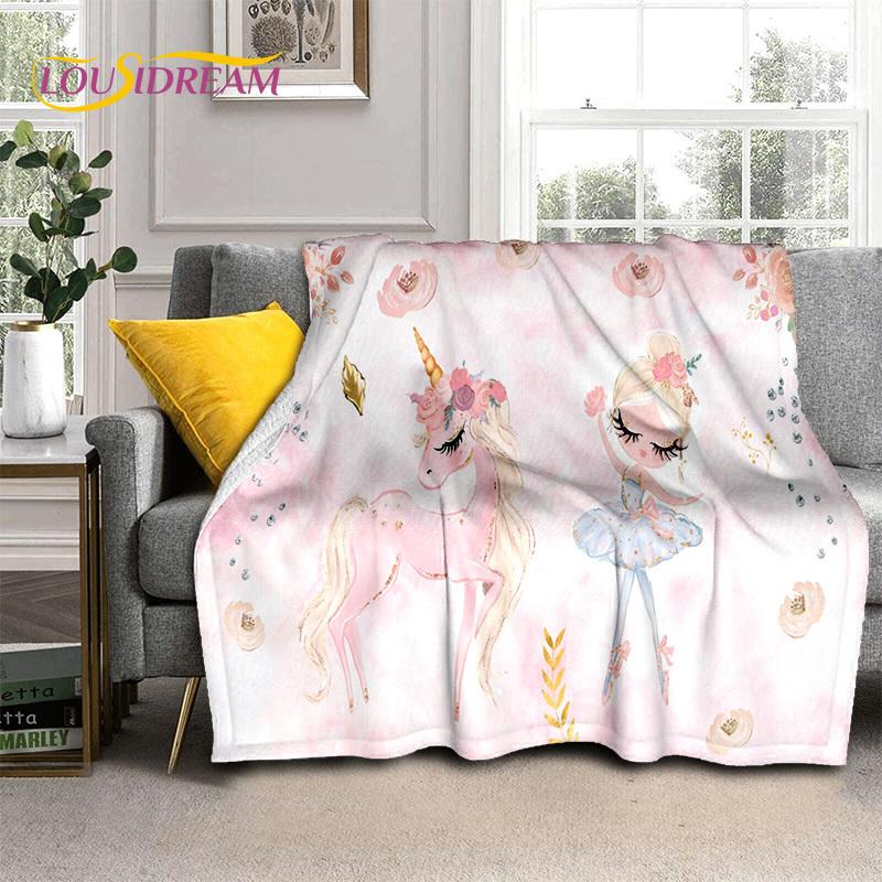 Snová baletka, balerína, víla, labuť, jednorožec, kreslená deka, měkká přehozová deka pro domov, ložnici, postel, pohovku, piknik, cestování, pro děti