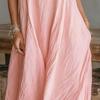 Ärmelloses Sommer-Maxikleid für Damen im Boho-Stil mit V-Ausschnitt, fließendem Muster, perfekt für Strandurlaub und Freizeit. Lässiges A-Linien-Kleid.