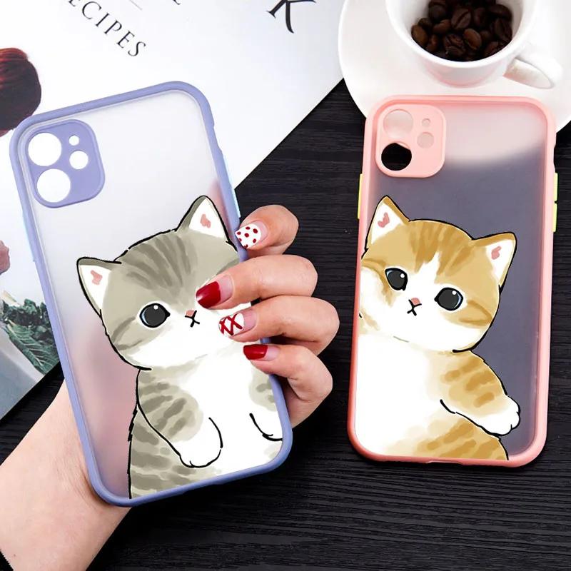 Cute Animal Cat Couple Phone Case For iPhone 17 16 15 11 12 13 14 Pro Max Mini 7 8 Plus SE Air Cartoon Hard Matte Cover Fundas