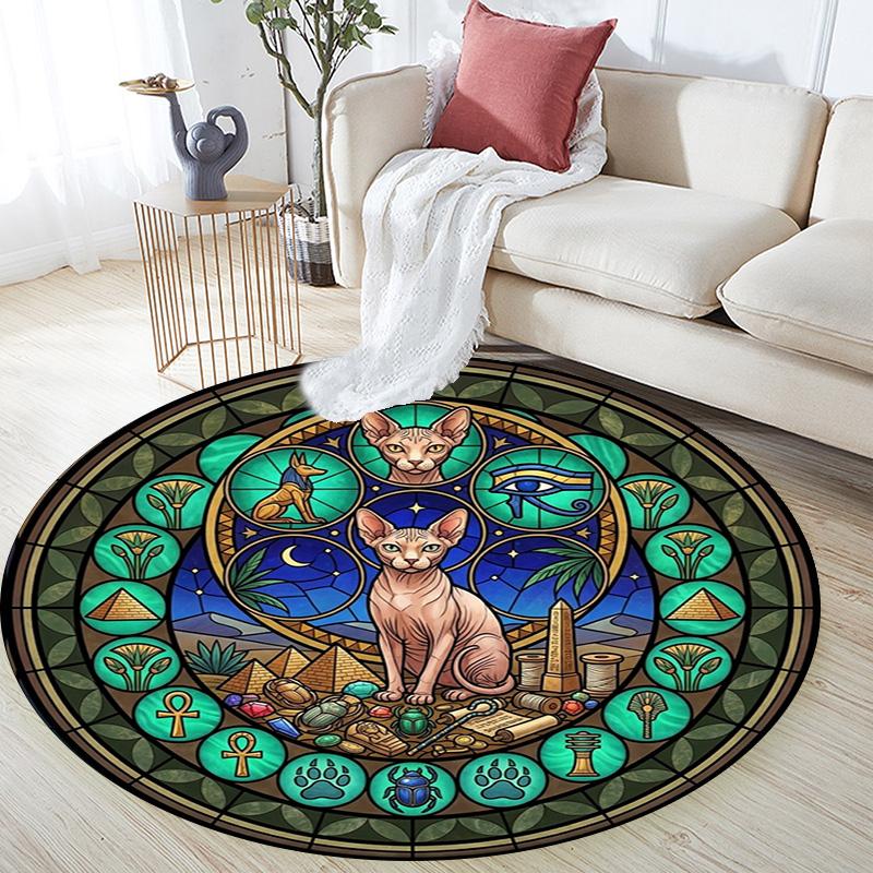 Siamese Cat Glass Round Area Rug Under Office Chairs Bedroom Living Room Home Decor