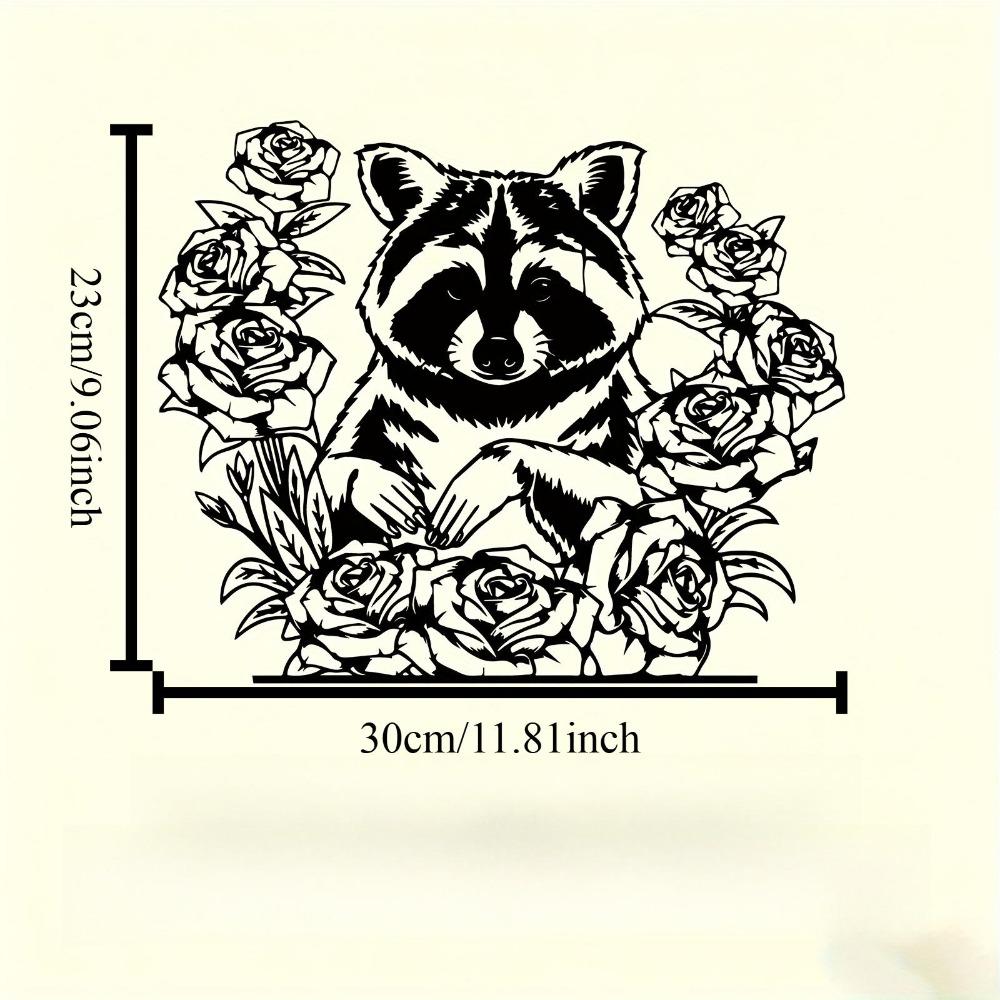 Rustproof Metal Wall Art Raccoon and Rose Sculpture Indoor Outdoor Decor Valentine Wedding Gift