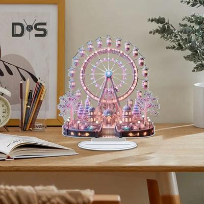 Riesenrad-Ornament, 2D-Flachacryl-Dekoration mit Sockel, Desktop-Schloss, Riesenrad-Ornament für Home-Office-Schreibtisch, Schlafzimmer