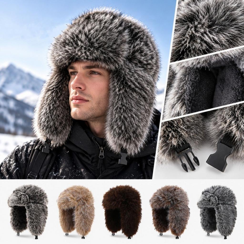 Unisex Winter Trapper Hat with Thick Earflaps, Warm Outdoor Snow Hat for Cold