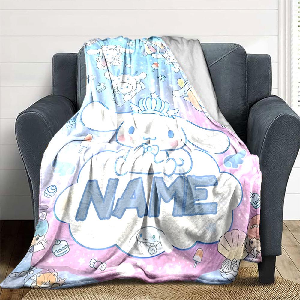 Cinnamoroll And Friends Floating In A Sweet Sky With Clouds And Treats Throw Customizable Blanket Customize Text Ultrasoft Throw For Sofa Couch Office