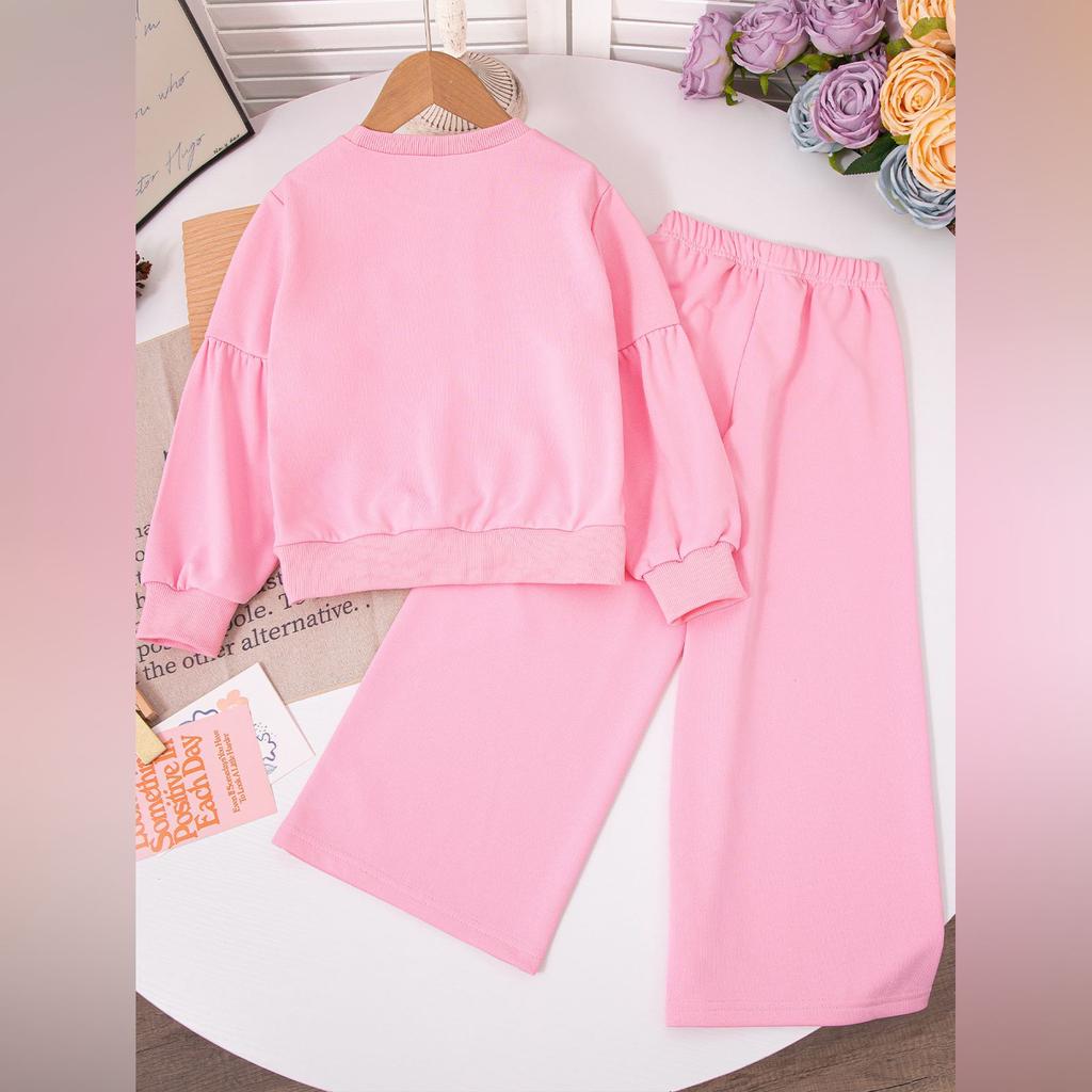 Kids Cartoon Casual Fashion Outfit Set Long Sleeve Top & Pants