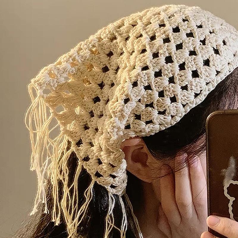 Neues Vintage Hohlstrick Dreieck Kopftuch für Damen Sommer Gestricktes Reise Stirnband Haartuch Foto Requisiten Mädchen Haar Accessoires
