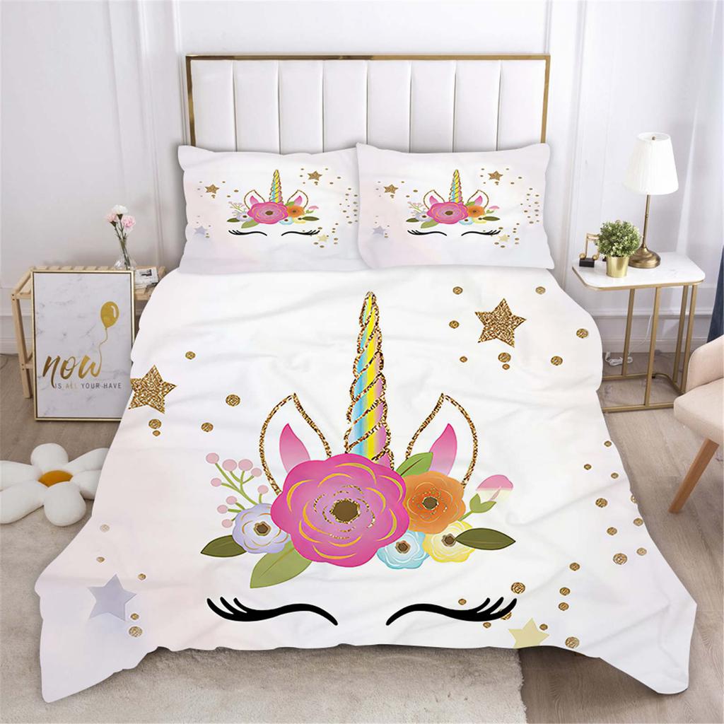 Zestaw Poszwy na Kołdrę Jednorożec Kołdra Pościel 3D Zestaw Pościeli Dziecięcej 3-częściowy 1 Poszwa na Kołdrę Rozmiar King Halloween Boże Narodzenie