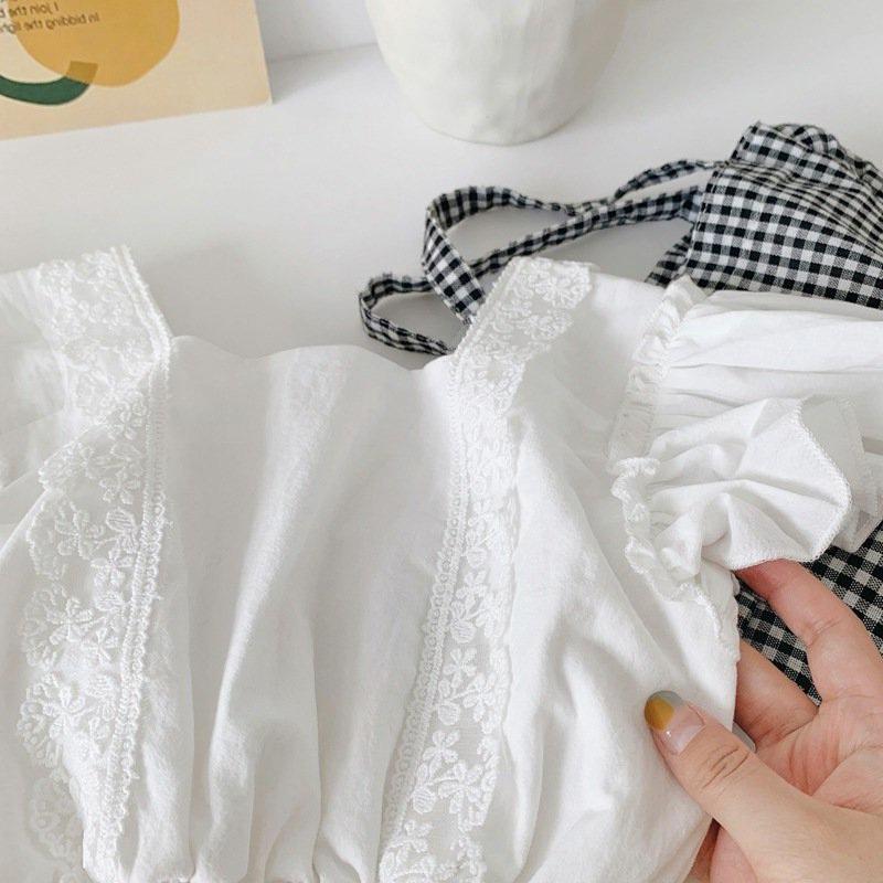 Sweet Girl Shirt Embroidery Lace Shirt Short Top Childrens Clothing