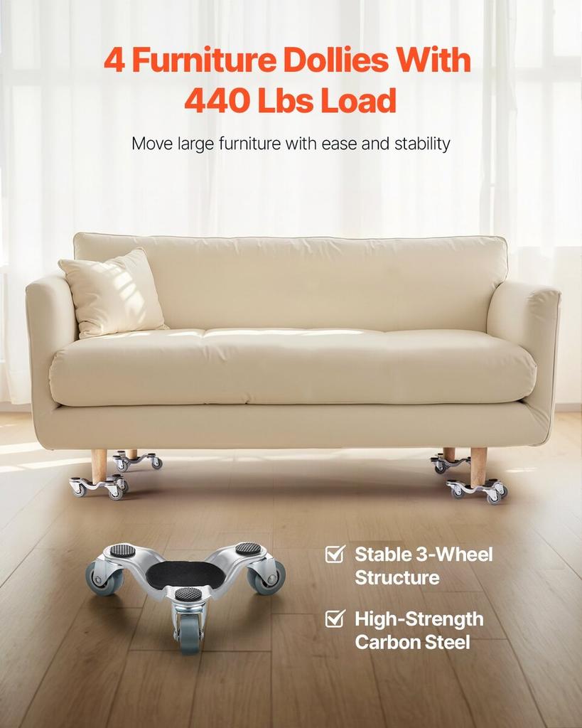 Furniture Dolly 4 pcs Steel Tri-dolly Set Furniture Mover 440 lbs Capacity