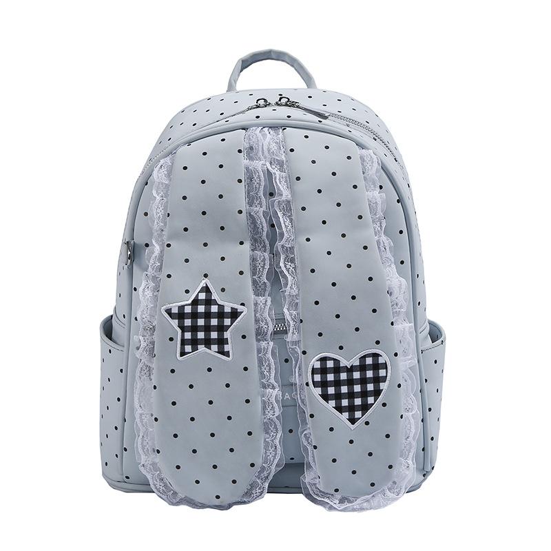 Schoolbag Wholesale Polka Dots Rabbit Ears Star Lace Backpack Student Large Capacity Commuter Cute High Value Backpack Female