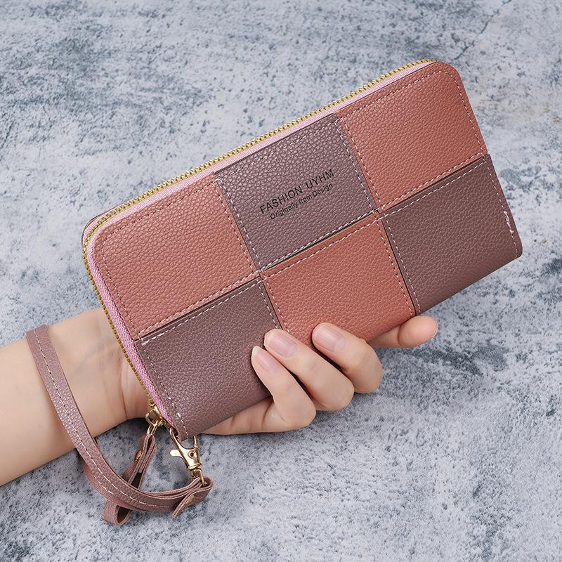 Korean Style Single Zipper Women'S Extra Large Capacity Long Wallet, Patchwork Coin Purse, Phone Bag, Fashionable And Versatile