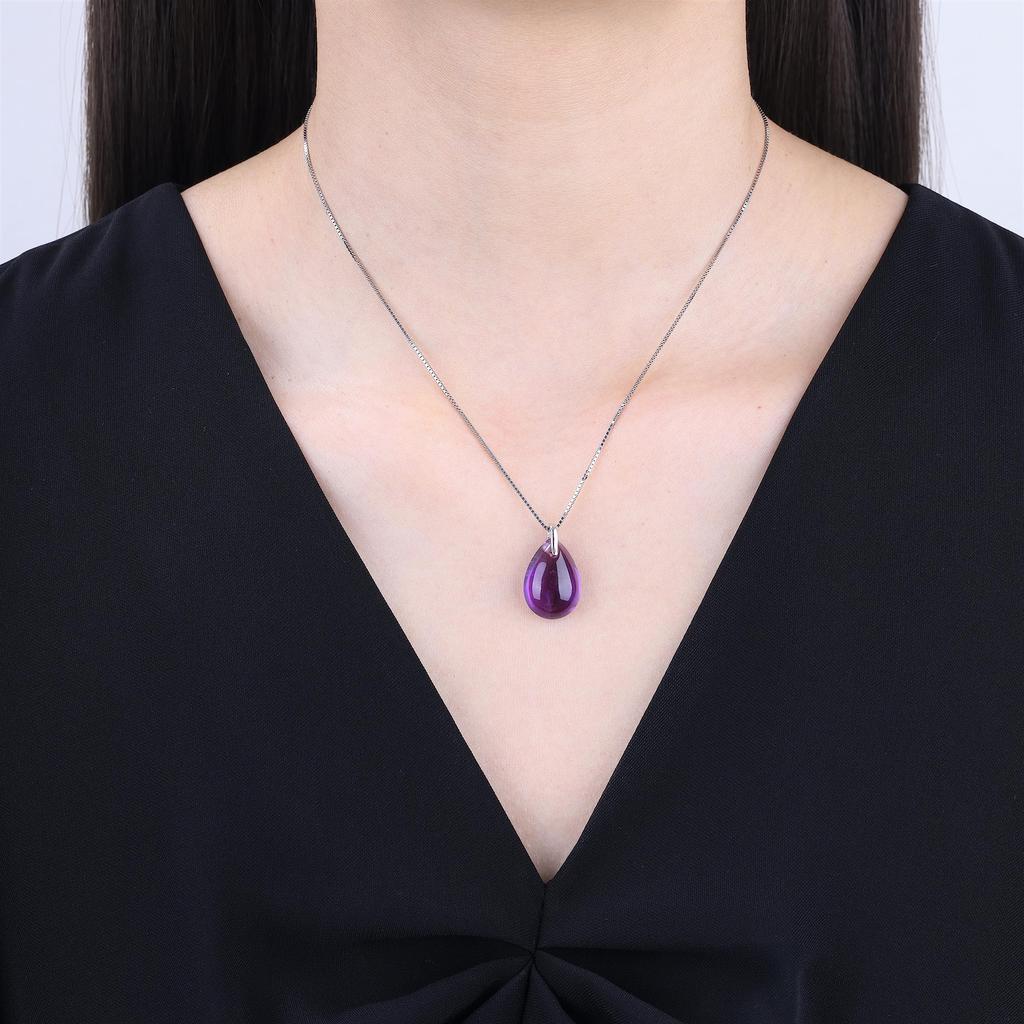 Amethyst Teardrop Silver Chain Necklace for Women [COAI]