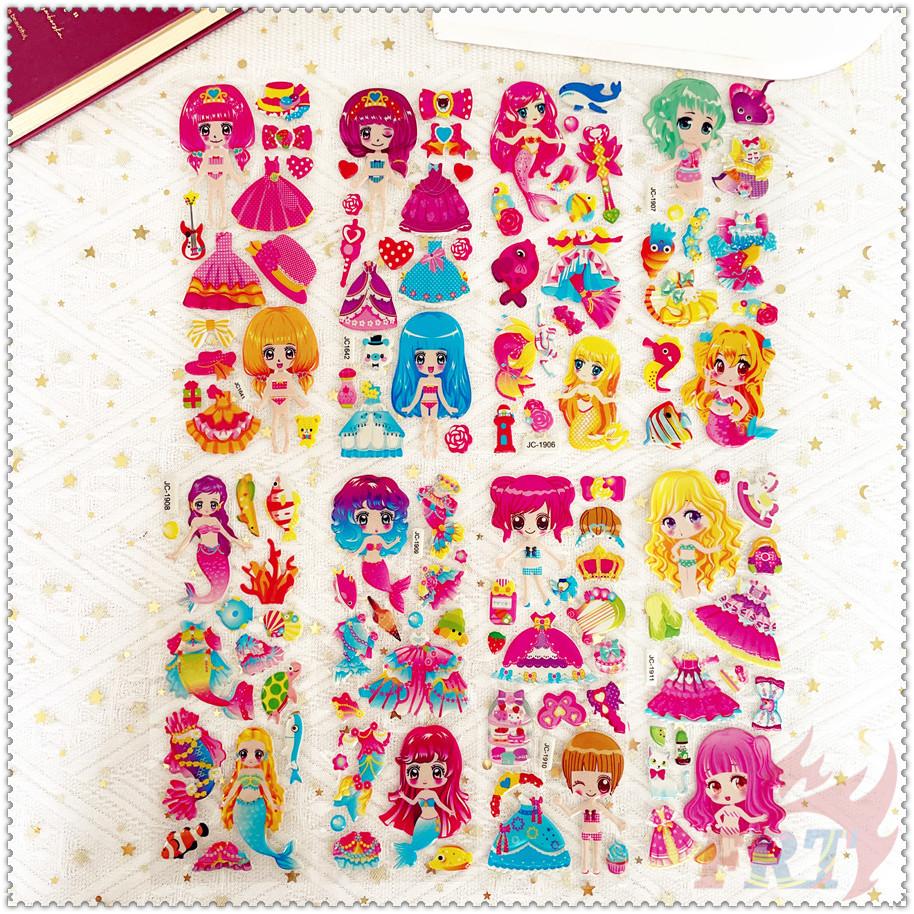8Sheets/set Cartoon Dress Up Girls Rewards Sticker Puffy Bubble Toys Stickers