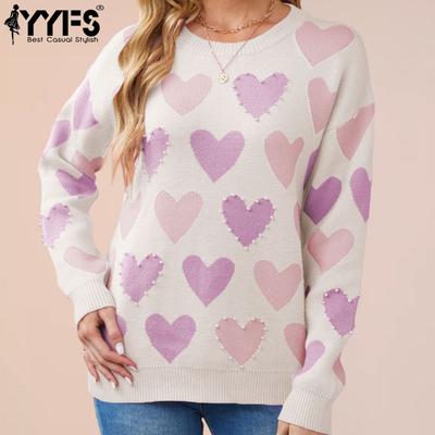 Women's Fashion Casual Fall Winter Love Letter Print Long Sleeve O-Neck Tops Women's Clothing Woolen Knitwear Sweaters