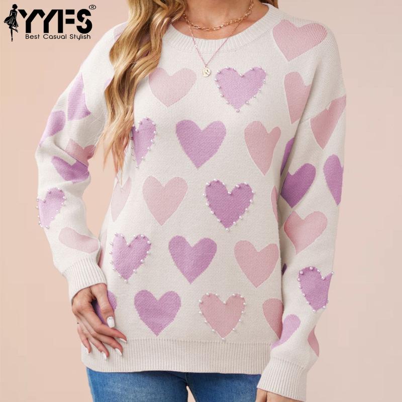 YYFS Damen Mode Lässig Herbst Winter Liebesbrief Druck Langarm Rundhals Oberteile Damenbekleidung Wollstrickwaren Pullover
