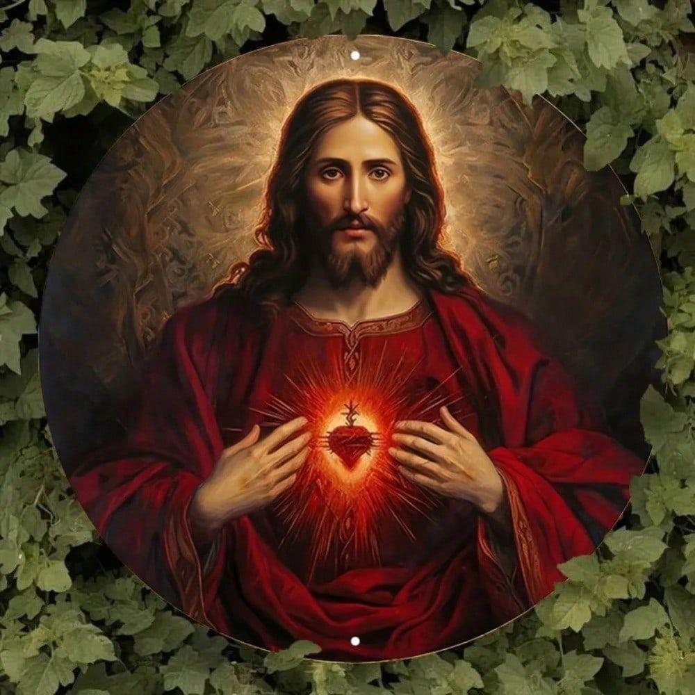 Vintage Sacred Heart of Jesus Tin Sign Wall Decor Metal Plaque Bar Cafe Ornament
