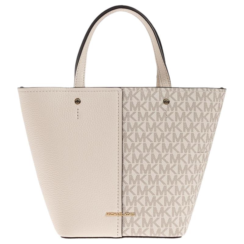 MICHAEL KORS Flora Flora Metal Brand Logo PVC Tote Bag Shopping Bag Handbag Medium Women s Cream золотой