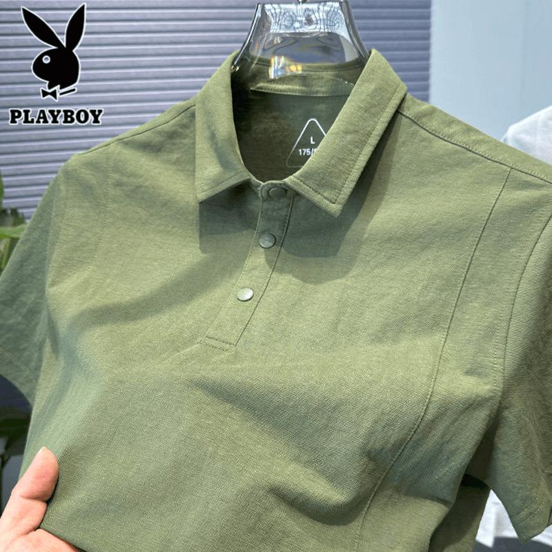 PLAYBOY Men s Cotton-Linen Blend Short-Sleeve Polo Shirt XL