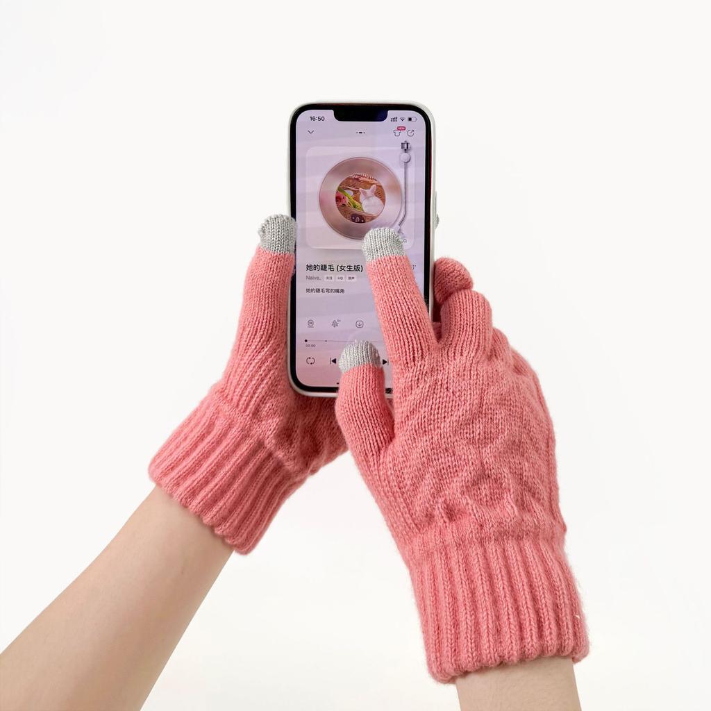 Women Winter Touchscreen Gloves Korean Ins Cute Knitted Fleece Lined Warm Gloves