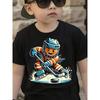 Boys Summer Crew Neck Short Sleeve T-Shirt with Cartoon Hockey Player Print