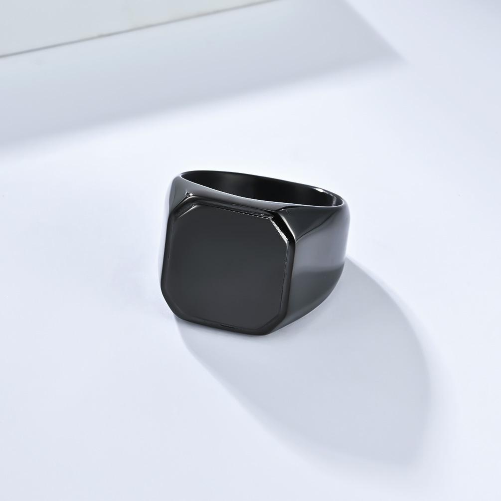 16mm Men's Glossy Square Stamp Ring, Fashionable and Personalized Ring 2025