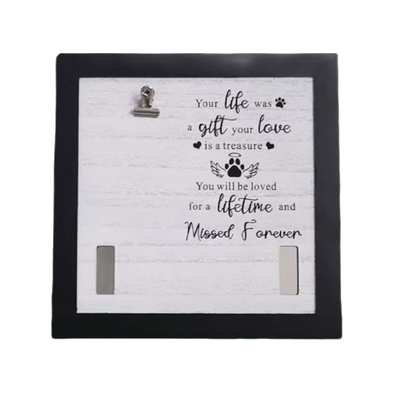 Wood Pet Photo Frame with Collar Holder Clip for Cherishing Memory of Dog and Cats 9x9Inch Pet Memorial Picture Frame