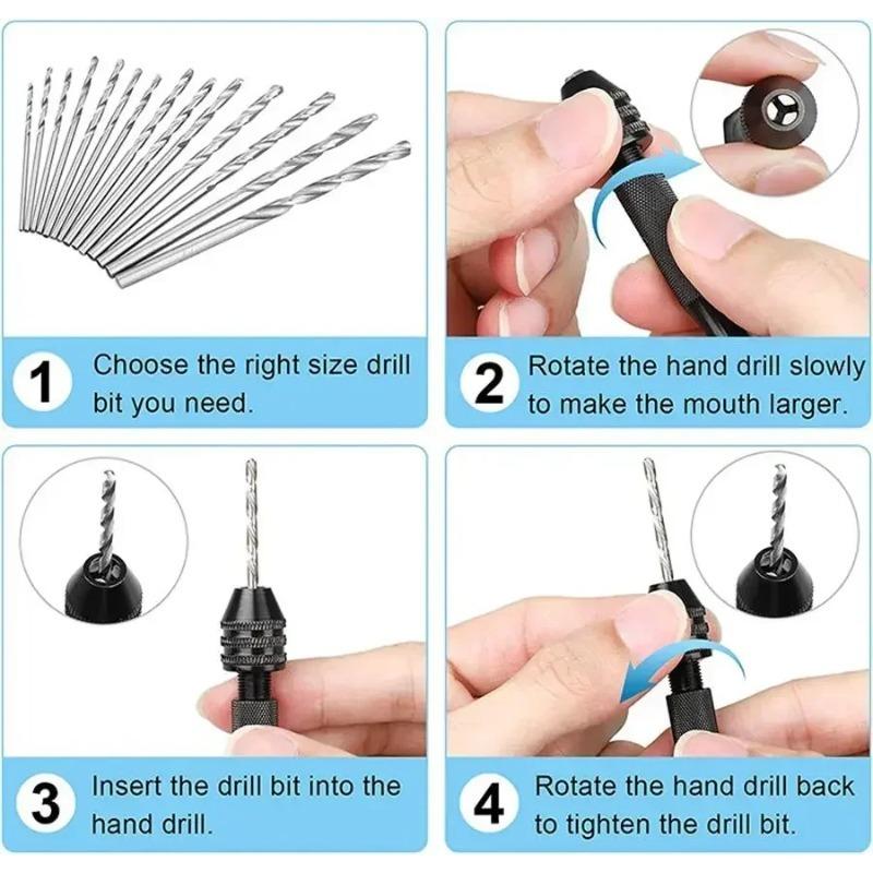 Mini Tool Set with Black Hand Fried Dough Twists Drill 10 Fried Dough Twists Drills for Woodworking To Drill Rotate Wood Hole
