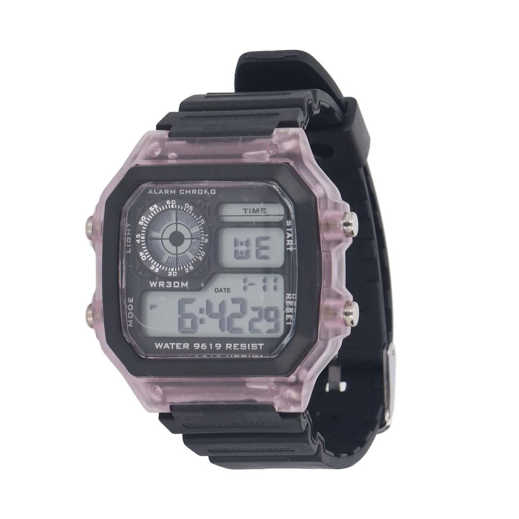Electronic Sports Watch 12 24 Hours Waterproof Digital Wrist Watch with Luminous Alarm Timing Function Transparent Purple