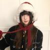 Gorro de lana con orejeras rojas, grueso y de felpa, para mujer, otoño e invierno, circunferencia de cabeza grande, cálido, tejido, sombrero Lei Feng de Año Nuevo