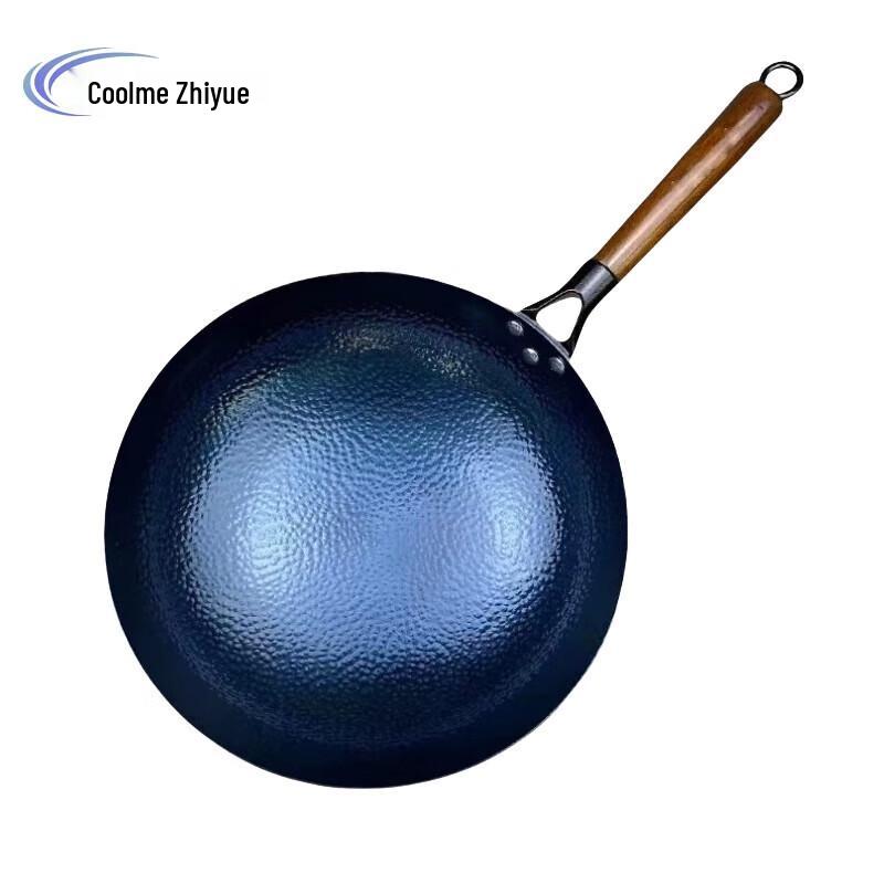 Kumeizhiyue Fish Scale Pattern Zhangqiu Iron Wok with Wooden Handle