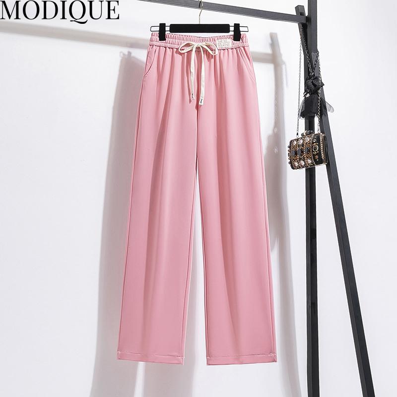 MODIQUE Jaro Léto Nadměrná velikost Nové Ženy Volné Ležérní Bavlna Rovné Dlouhé Kalhoty Tepláky Dámské Všestranné Základy Široké nohavice Délka ke kotníkům