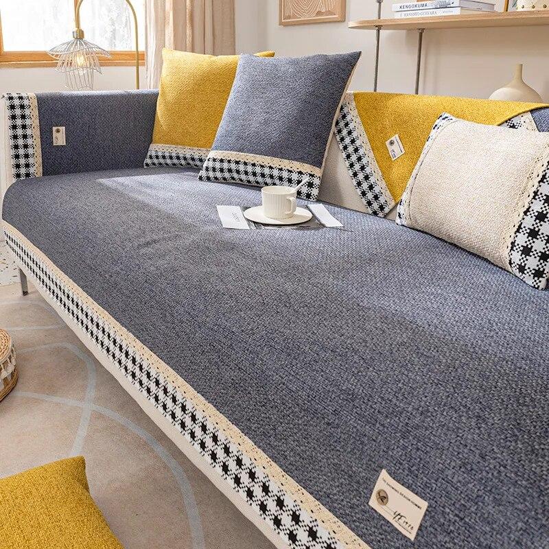 Cotton Color Block Linen Sofa Cover Non-slip Sofa Cushion Towel Home Decoration Carpet Simplicity Couch Cover for Living Room