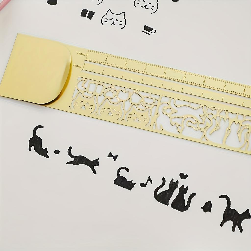 Cat-Shaped Stencil Ruler & Bookmark - Double-Sided Hollow-Out Template with Cm/inch Scale for Journaling Scrapbooking