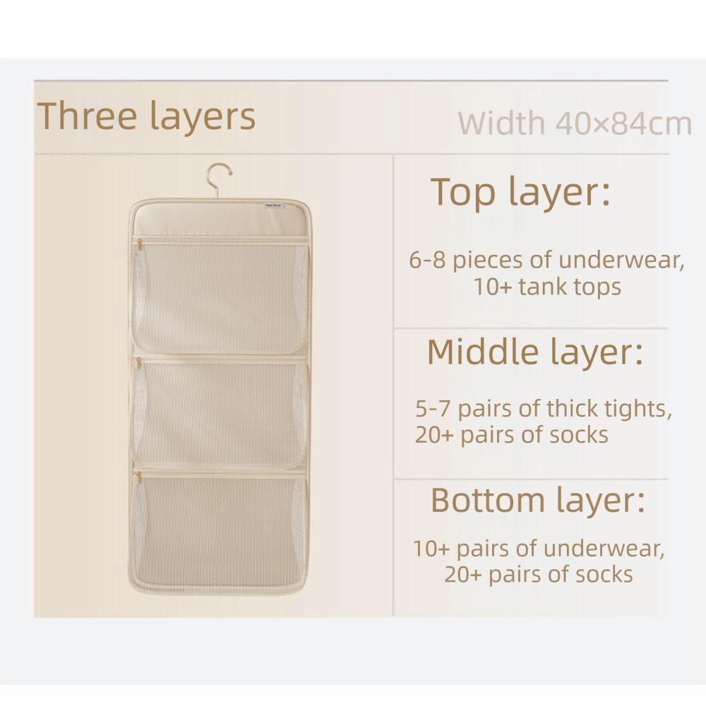 Space-Saving Hanging Clothes Organizer Zippered Mesh Underwear Storage Bag Large Capacity Foldable Closet Socks Dispenser