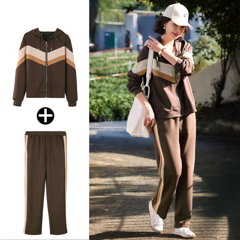 

Комплект спортивной одежды для женщин среднего возраста Qianlian в полоску с капюшоном 3XL