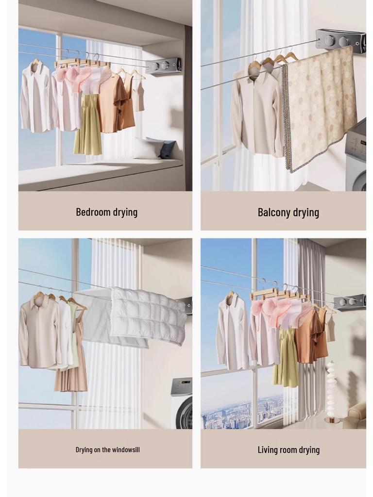 Uscător de rufe dublu retractabil - Uscător invizibil fără găuri pentru balcon interior/baie, cablu din sârmă de oțel