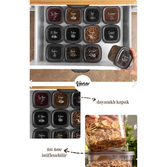 24 Pcs Peggy Square Food Storage Container 8x(0.55 LITER, 1.2 LITER, 1.75 LITER) White Screen Printed Label