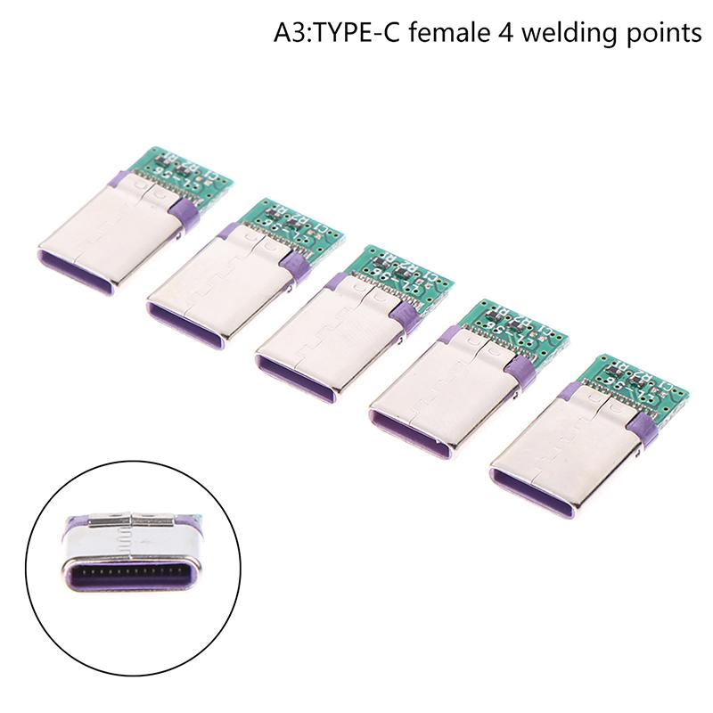 5 ცალი USB 3.1 ტიპის C კონექტორი შედუღების მავთულით და კაბელით, მხარს უჭერს PCB დაფას