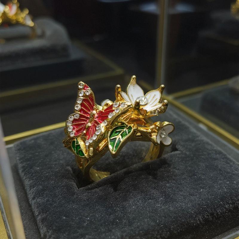 Colorful Enamel Butterfly & Flower Open Ring