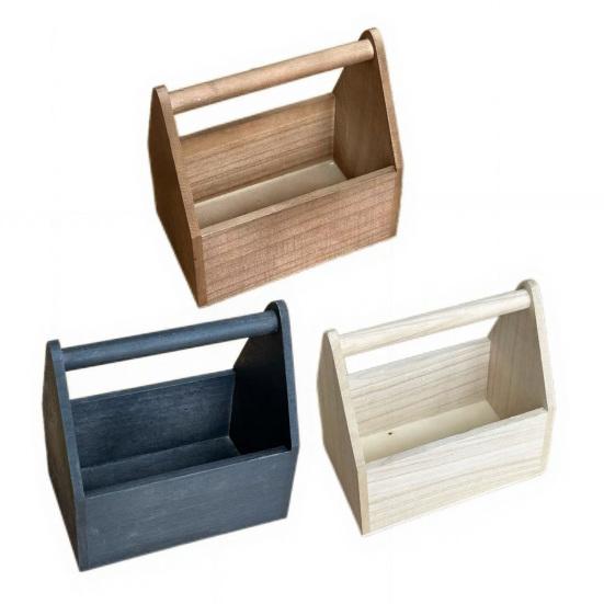 Scatola portaoggetti con manico, grande capacità, design aperto e portatile, texture legno, organizer durevole, per scrivania e souvenir