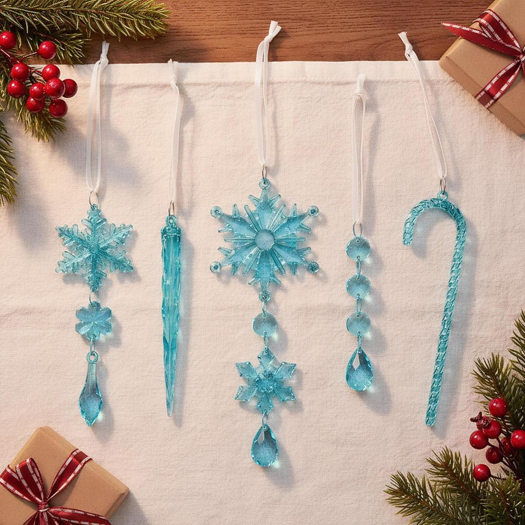 Snowflake Icicle Ornaments 20 Pieces Acrylic Festive Snowflake Pendants Christmas Icicle Drop Ornaments For Thanksgiving Wedding