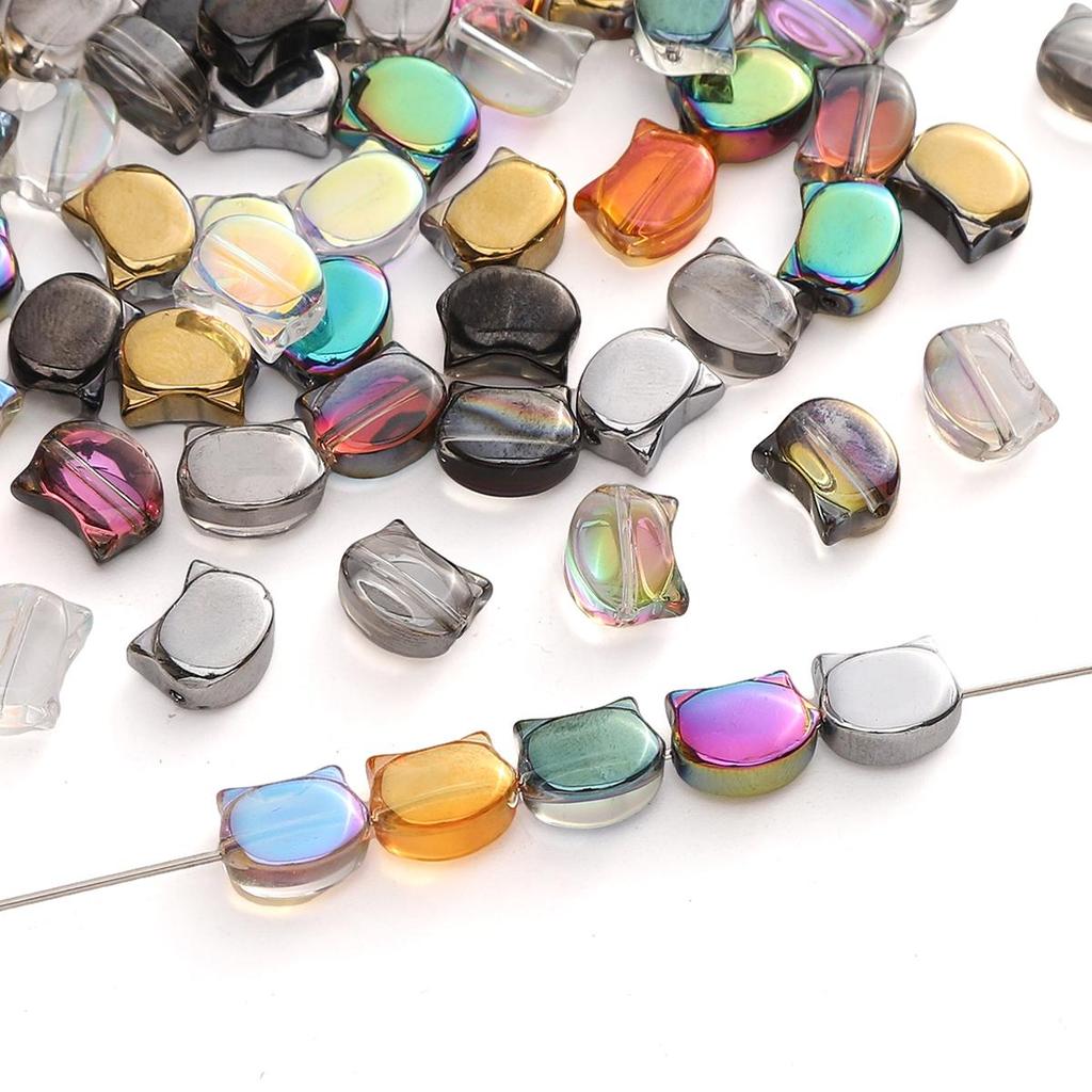 10Pcs Special Shiny Colors Crystal Glass Cute Cat Head Shape Charm Beads for Necklace Bracelet Earring DIY Jewelry Making