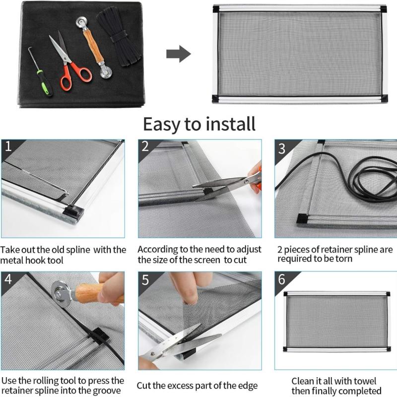 Easy To Cut Window Screen Replacement Adjustable Fiberglass Roll Screen DIY Perfect Replacement Screen for House Windows, Door,