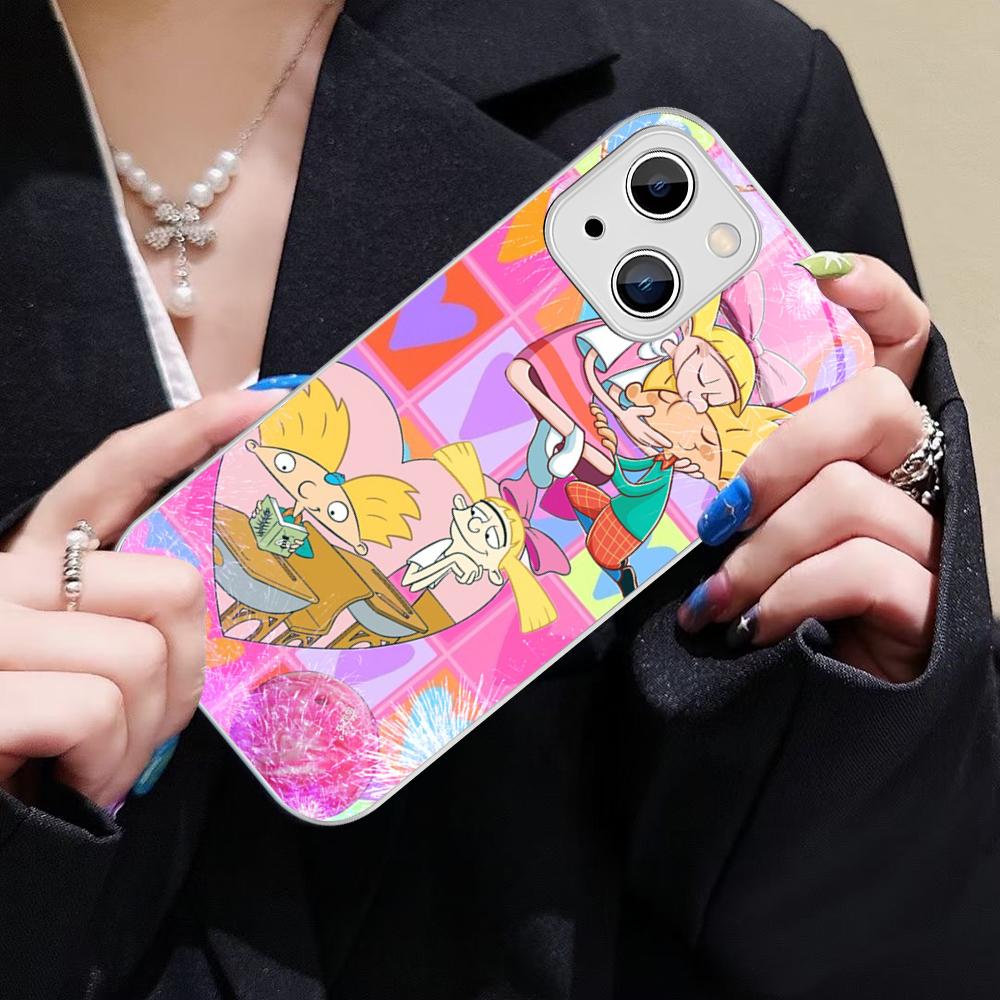Hey A_Arnolds Cartoon Phone Case For IPhone 14 13 12 Mini 11 Pro XS Max X XR 14 Plus Tempered Glass Cover