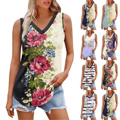 Women's Girl V Neck Tank Top Printing Casual  Top Tank Tops For Women Loose Fit Sleeveless Tops Flowy
