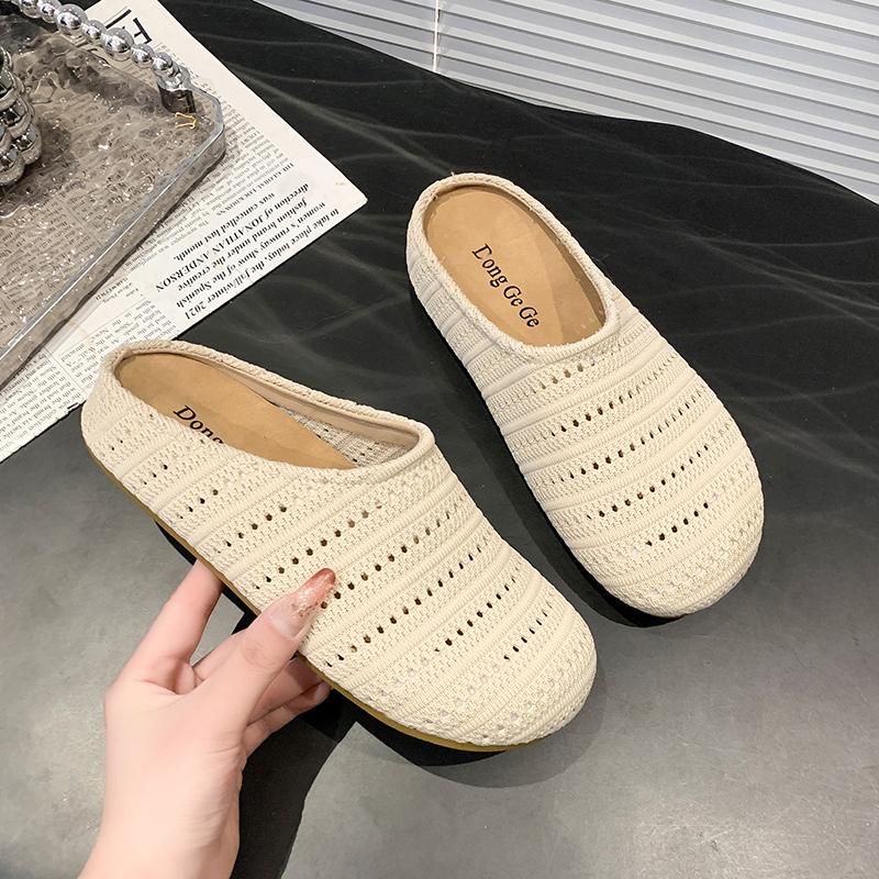Summer New 2025 Women's Fabric Slippers Flat Hollow Sandals Trend Fashion Sports Beach Shoes Casual Soft Comfortable Slippers