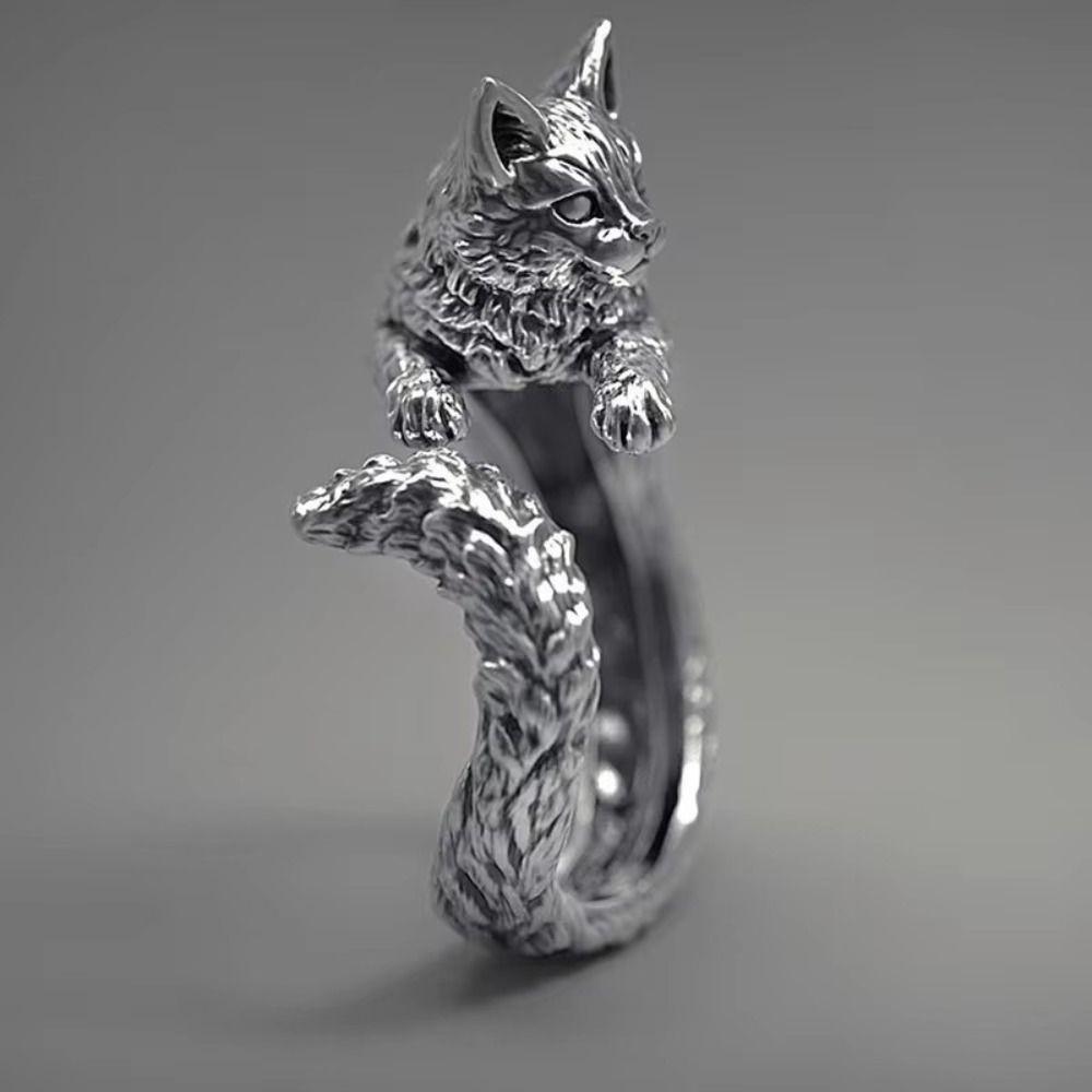 Adjustable Animal Delicate Rings Vintage Cat Shape Ring Fashion Kitty Cat Opening Rings Men Women