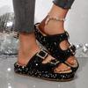 New Double Buckle Shoes Women's Casual Outer Wear Home Summer Cool Slippers European and American Large Size Rhinestone Platform Slippers
