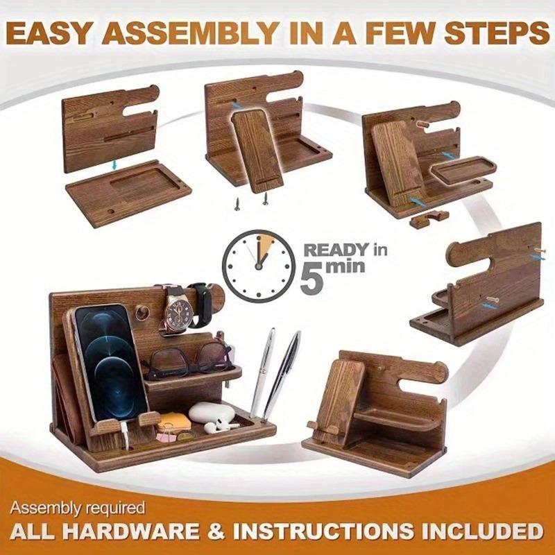 1Pc Multi-functional Wooden Telephone Extension Base Bedside Table Desktop Organizer Storage Rack Mobile Phone Holder.